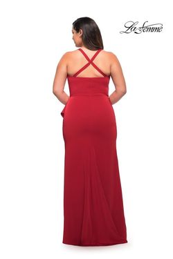 Style 29634 La Femme Red Size 18 Floor Length Jersey Tall Height Side slit Dress on Queenly