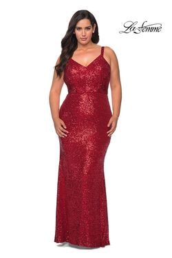 Style 29037 La Femme Red Size 20 Sequined Side slit Dress on Queenly