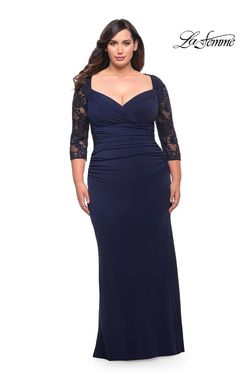 Style 29586 La Femme Blue Size 18 Black Tie Pageant Floor Length Straight Dress on Queenly