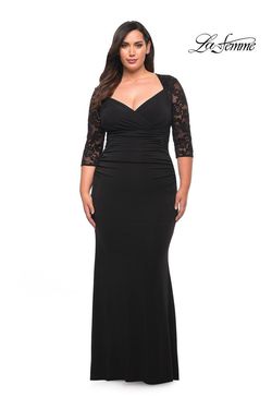 Style 29586 La Femme Black Tie Size 14 Tall Height Straight Dress on Queenly