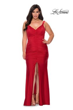 Style 29027 La Femme Red Size 20 Jersey Plus Size Tall Height Side slit Dress on Queenly