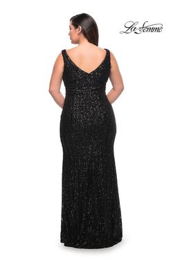 Style 30182 La Femme Black Tie Size 14 Sequined Side slit Dress on Queenly