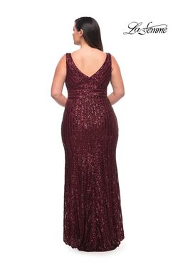 Style 30182 La Femme Red Size 20 Sequined Tall Height Side slit Dress on Queenly