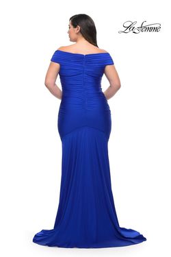 Style 29132 La Femme Blue Size 20 Floor Length Plus Size Tall Height Jersey Mermaid Dress on Queenly