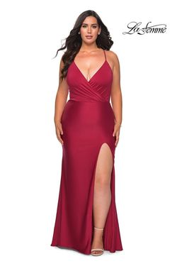 Style 29022 La Femme Red Size 20 Jersey Plus Size Tall Height Side slit Dress on Queenly