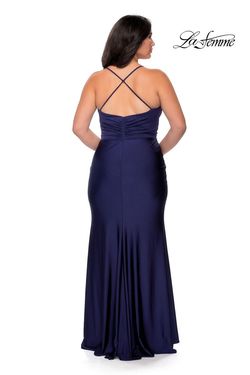 Style 29022 La Femme Blue Size 14 Navy Side slit Dress on Queenly
