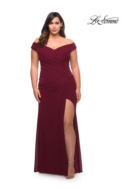 Style 29722 La Femme Red Size 12 Floor Length Tall Height Plus Size Side slit Dress on Queenly