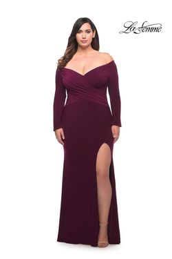 Style 29530 La Femme Red Size 18 Floor Length Jersey Tall Height Side slit Dress on Queenly