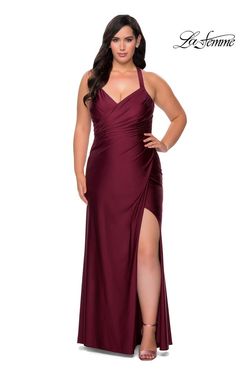 Style 29062 La Femme Red Size 20 Floor Length Plus Size Side slit Dress on Queenly