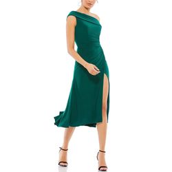 Mac Duggal Green Size 2 Floor Length Jersey Side slit Dress on Queenly