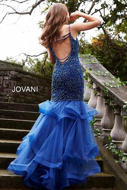 Style 50405 Jovani Blue Size 0 Pageant Jewelled Embroidery Tulle Mermaid Dress on Queenly