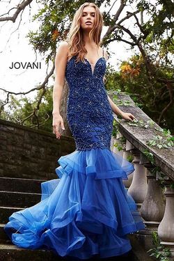 Style 50405 Jovani Blue Size 0 Sweetheart Spaghetti Strap Floor Length Mermaid Dress on Queenly