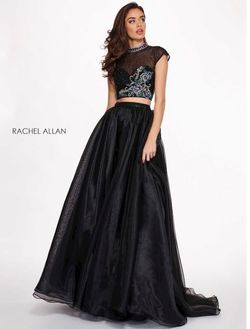 Style 6403 Rachel Allan Black Tie Size 6 Sequined Pageant Sheer Prom Straight Dress on Queenly