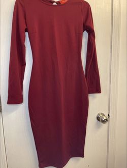 Akria Red Size 10 Midi Burgundy Long Sleeve Summer Cocktail Dress on Queenly