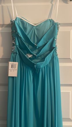 B. Darlin Blue Size 2 Military Jewelled Floor Length Turquoise Straight Dress on Queenly