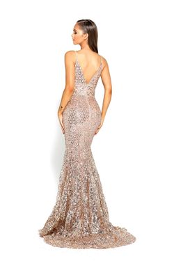 Style 1902 Portia and Scarlett Gold Size 12 Floor Length Train Military Mermaid Dress on Queenly