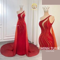 Style custom made minh tuan Red Size 2 Cape Corset Medium Height Short Height Mermaid Dress on Queenly