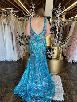 Style 22770A Jovani Blue Size 14 Tall Height Plus Size Mermaid Dress on Queenly