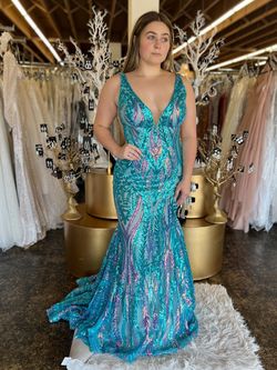 Style 22770A Jovani Blue Size 14 Tall Height Plus Size Mermaid Dress on Queenly