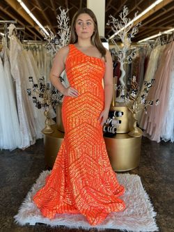 Style 06017A Jovani Orange Size 14 Jersey Plus Size Tall Height Mermaid Dress on Queenly