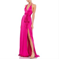 Mac Duggal Pink Size 2 Satin Halter Floor Length Side slit Dress on Queenly