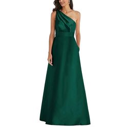 Alfred Sung Green Size 20 Satin Military Floor Length A-line Dress on Queenly