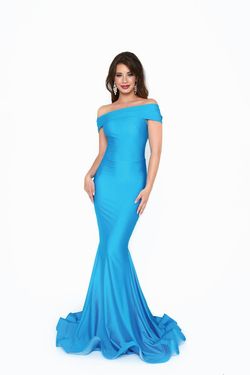 Style 6204H Jessica Angel Blue Size 8 Military Floor Length Fitted Mermaid Dress on Queenly