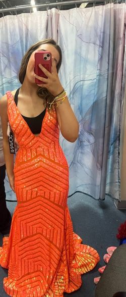 Jovani Orange Size 2 Prom Pattern Pageant Mermaid Dress on Queenly