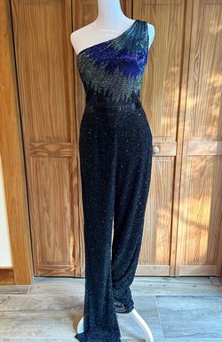 Ashley Lauren Multicolor Size 6 Sequined Prom Floor Length Pageant Jumpsuit Dress on Queenly