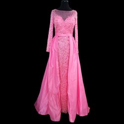 Custom Made  Pink Size 8 Floor Length Train Dress on Queenly