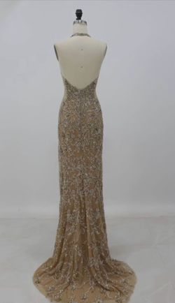 Style S48484 Jovani Gold Size 2 Pageant Black Tie Halter Side slit Dress on Queenly