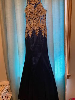 MoriLee Blue Size 2 Floor Length Mori Lee Halter Mermaid Dress on Queenly