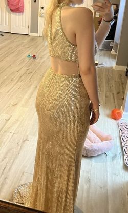 Style 51752 Sherri Hill Gold Size 6 Sequined 50 Off Prom Side slit Dress on Queenly