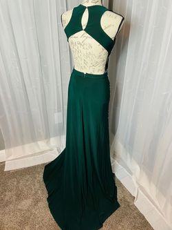 Morgan and Co Green Size 4 Floor Length Halter Side slit Dress on Queenly