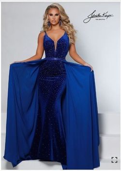 Johnathan Kayne Royal Blue Size 8 Overskirt Velvet Train Dress on Queenly