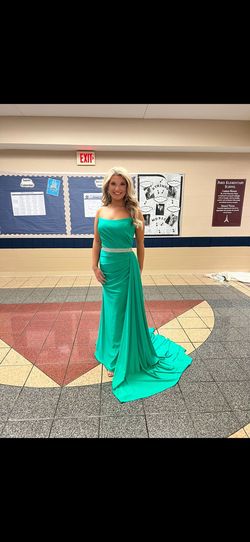 Style 54928 Sherri Hill Green Size 6 Short Height Jersey Medium Height Straight Dress on Queenly
