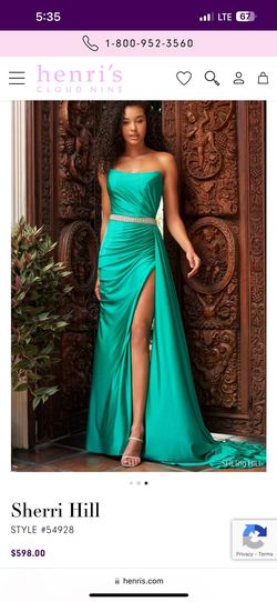 Style 54928 Sherri Hill Green Size 6 Short Height Jersey Medium Height Straight Dress on Queenly