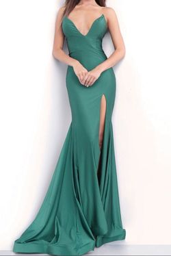 Jovani Green Size 00 Jersey 50 Off Strapless Side slit Dress on Queenly