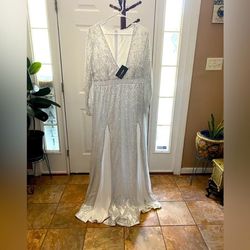 XPLUSWEAR Silver Size 12 Plus Size Side slit Dress on Queenly