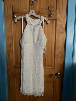 Style 21395D MIVORY David's Bridal White Size 14 Bridal Shower Plus Size Cocktail Dress on Queenly