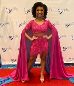 Rachel Allan Pink Size 0 Jersey Custom Floor Length Side slit Dress on Queenly