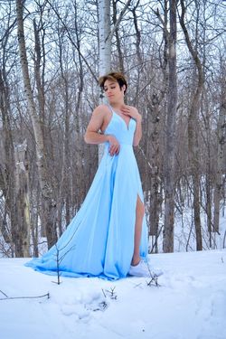 Promgirl Blue Size 4 70 Off Plunge Pageant Ball gown on Queenly