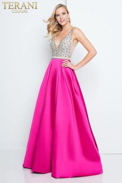 Style 1811P5249X Terani Couture Pink Size 4 Tall Height 50 Off V Neck A-line Dress on Queenly