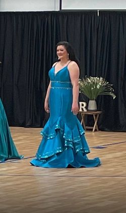 Ellie Wilde Blue Size 20 Medium Height Jersey Mermaid Dress on Queenly
