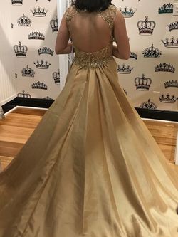 Jovani Gold Size 4 Military Pageant Overskirt Straight Dress on Queenly