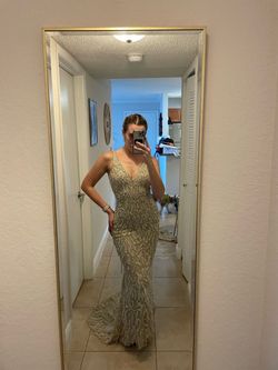 Sherri Hill Nude Size 2 Cape Sequin A-line Free Shipping Mermaid Dress on Queenly