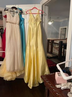 Style 53660 Sherri Hill Yellow Size 8 Satin 50 Off Mermaid Dress on Queenly