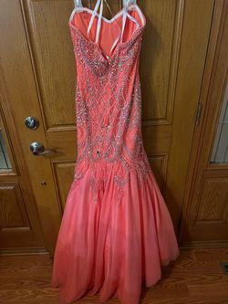 Tiffany Designs Pink Size 4 Coral Sequined Strapless Floor Length Mermaid Dress on Queenly