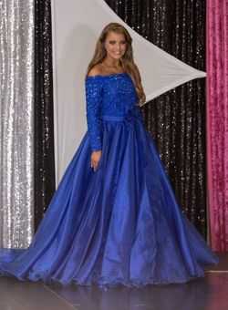 Johnathan Kayne Blue Size 14 Pageant Plus Size Prom Mermaid Dress on Queenly