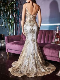 Style J810 Cinderella Divine Gold Size 12 Shiny Sheer Prom Pageant Mermaid Dress on Queenly